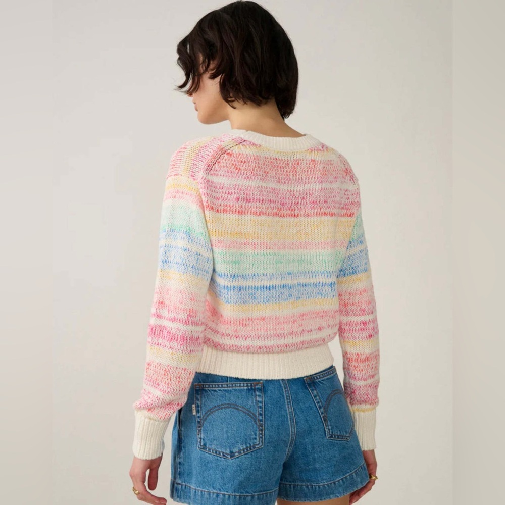 White + Warren Rainbow Crewneck Cotton Linen Sweater Small EUC - Picture 2 of 7